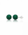 Stříbrné náušnice se zirkony Swarovski koule Dark Green 10 mm