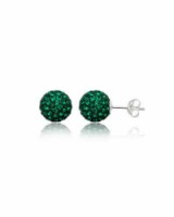 Stříbrné náušnice se zirkony Swarovski koule Dark Green 10 mm