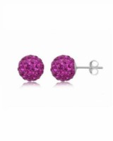 Stříbrné náušnice se zirkony Swarovski koule Fuchsia 12 mm