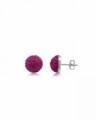 Stříbrné náušnice se zirkony Swarovski polo koule Fuchsia 10 mm