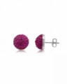 Stříbrné náušnice se zirkony Swarovski polo koule Fuchsia 14 mm