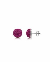 Stříbrné náušnice se zirkony Swarovski polo koule Fuchsia 10 mm